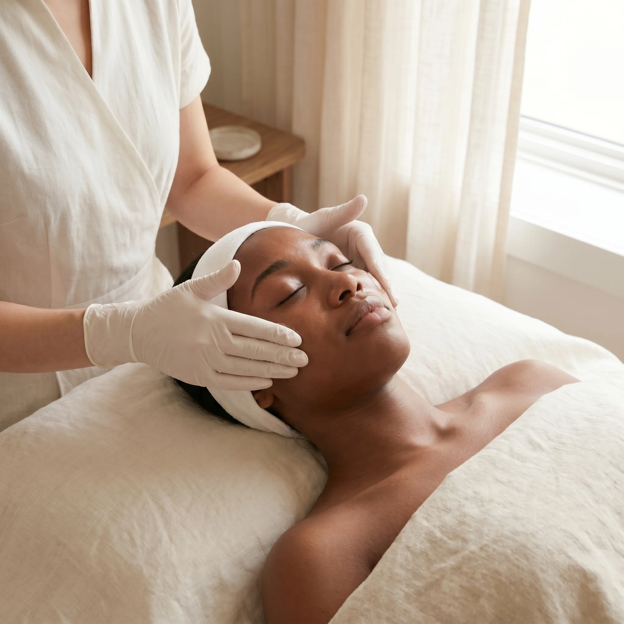 Acne clarifying facial treatment with enzyme and salicylic acid applied to congested skin