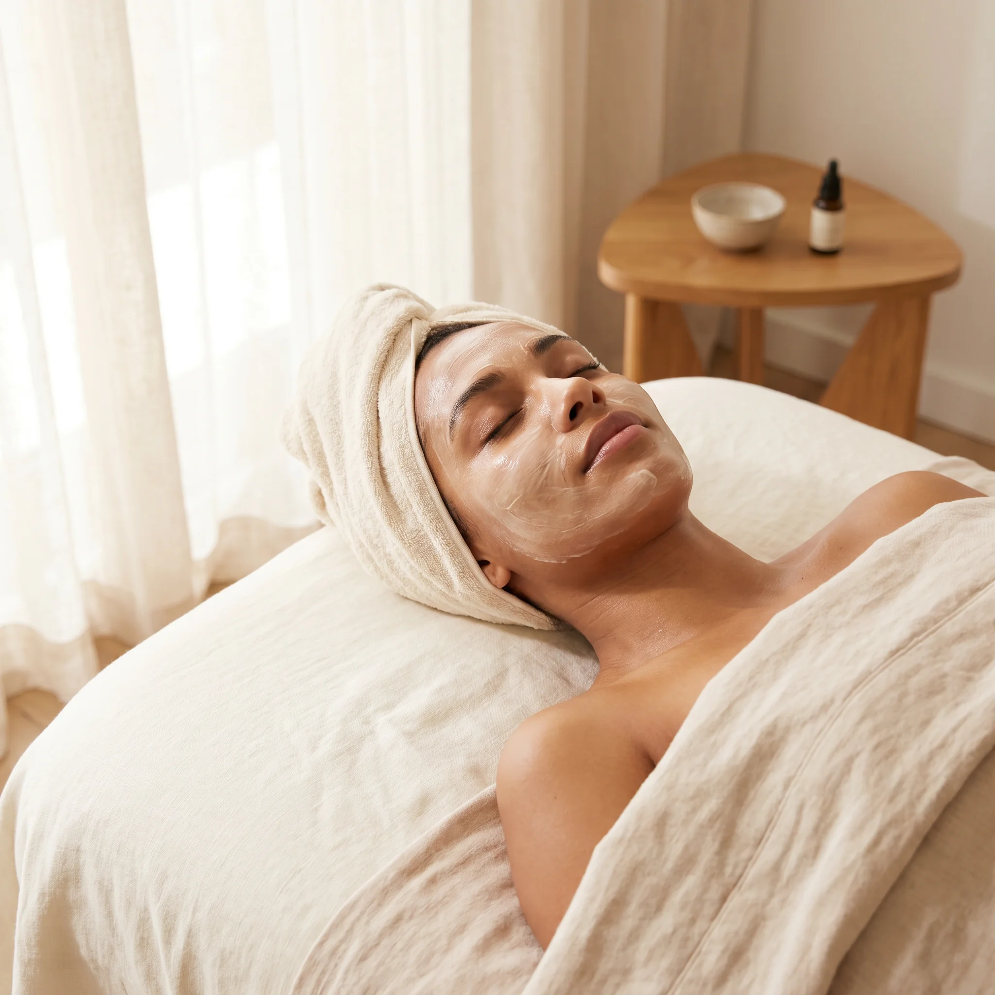 Deluxe Spa Facial with multiple treatment steps including mask and serum application