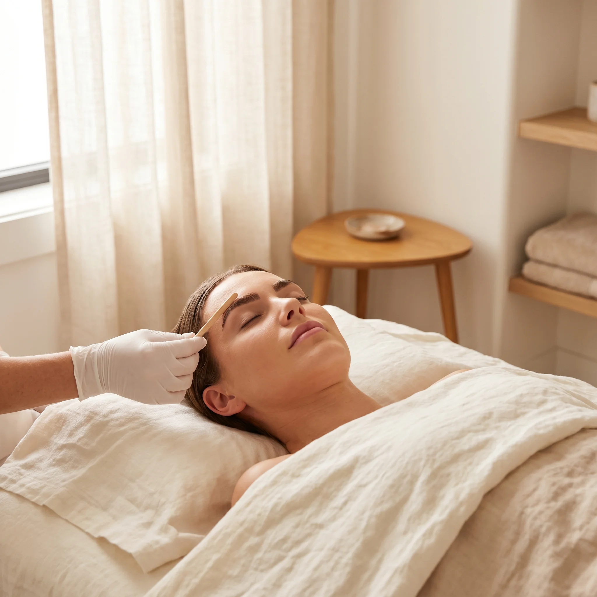 Professional brow shaping and waxing treatment