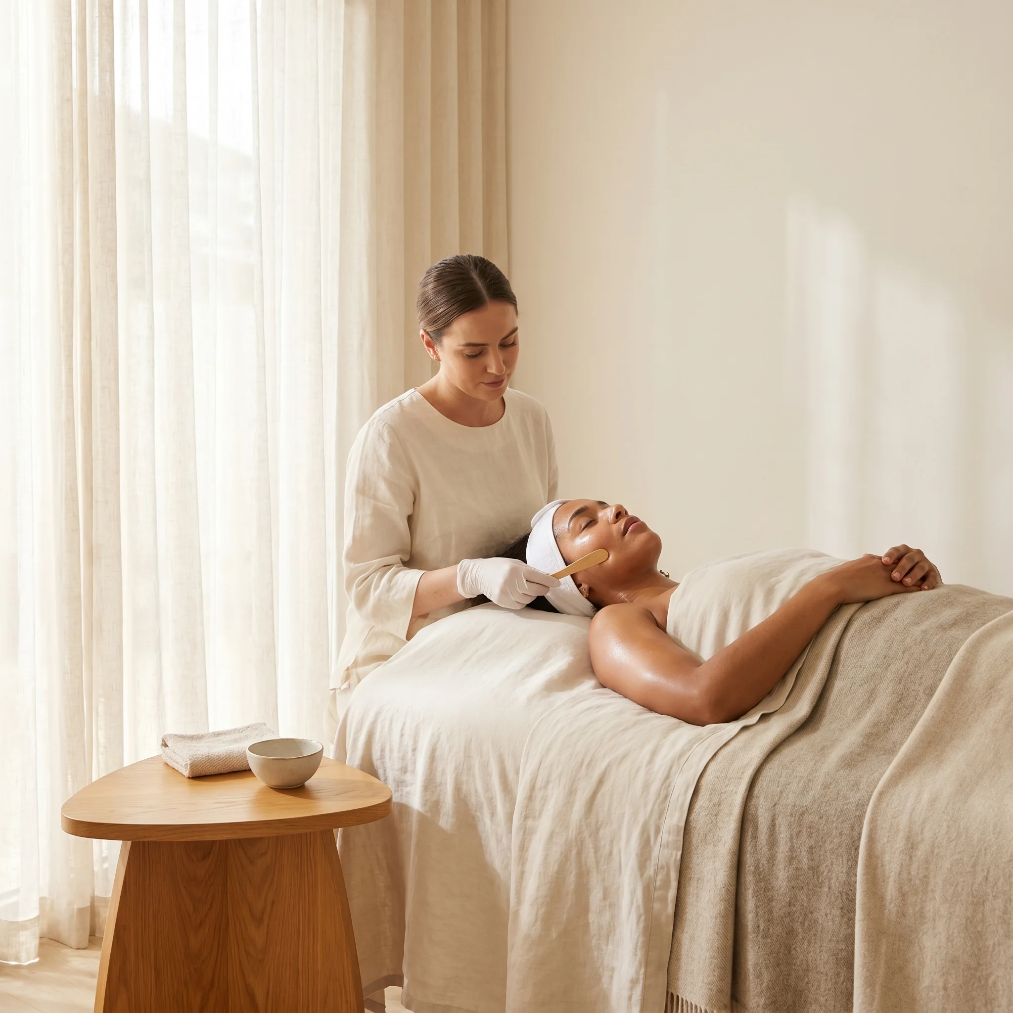 Full face waxing treatment covering brow, lip, chin, and cheek areas